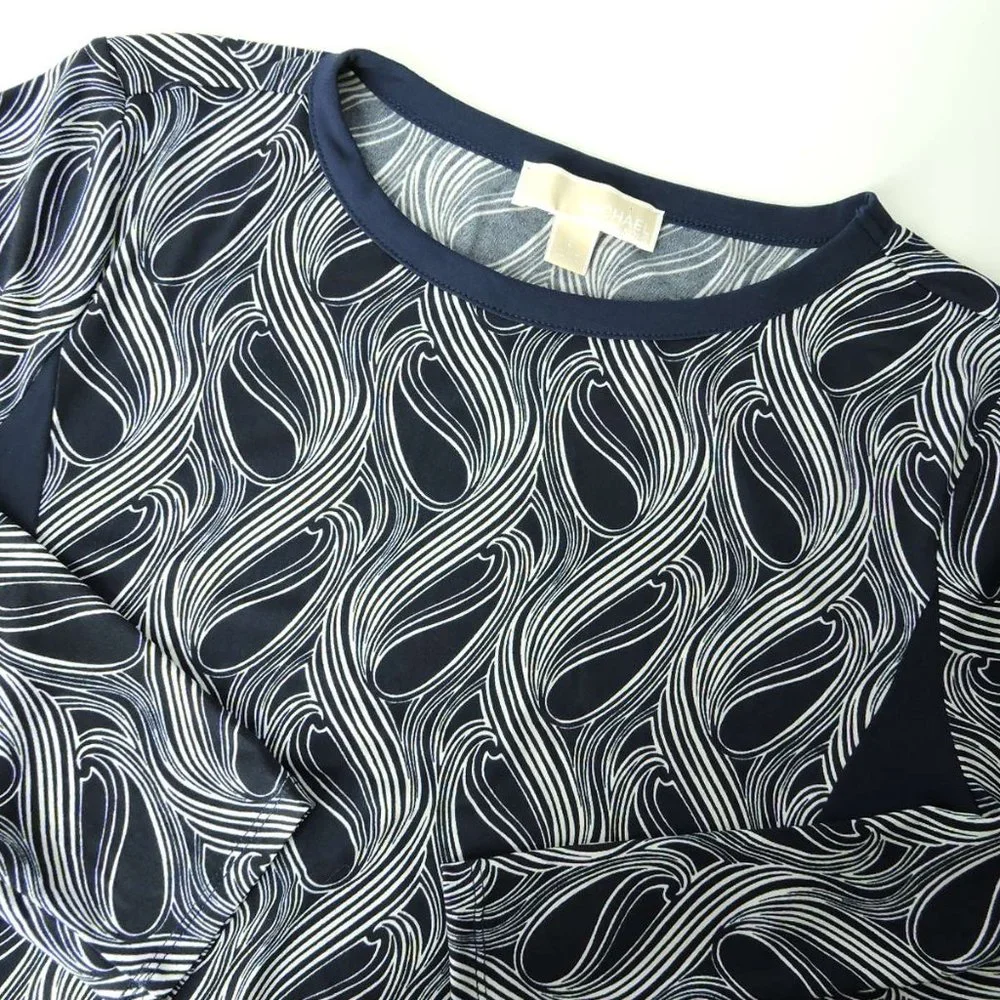 Michael Kors long sleeve dress stretchy illusion slimming silhouette print Sz L